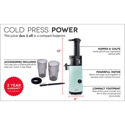 Dash Compact Cold Press Power Juicer (Choose your color available in Aqua or Graphite)