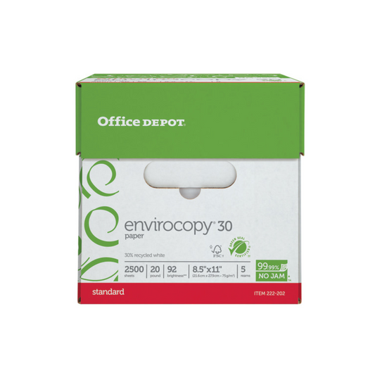 Office Depot Brand Enviro Copy Paper, Letter Size 20 lbs, 8 1/2 x 11, White, 2500 Sheets/5 reams in a Carton