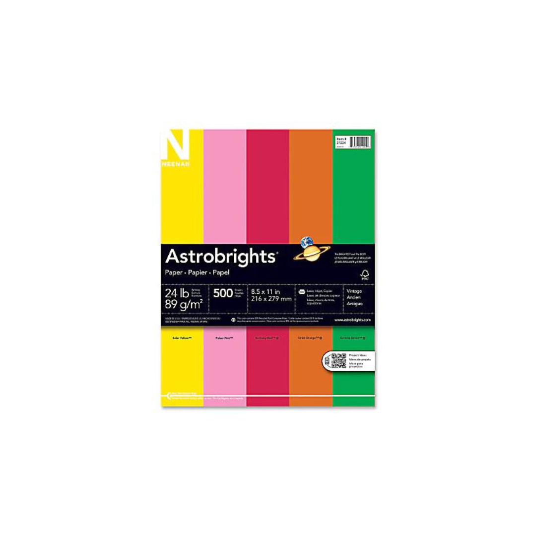 Astrobrights Colored Multi-Use Print & Copy Paper, Letter Size 8 1/2" x 11", 24 Lb, Vintage Assortment, Ream Of 500 Sheets