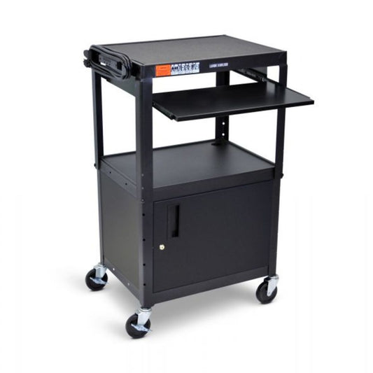 Adjustable-Height Steel AV Cart - Pullout Tray