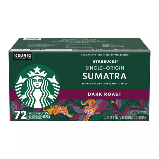 Starbucks Sumatra Dark Roast K-Cup Pods for Keurig Brewers 72 pods