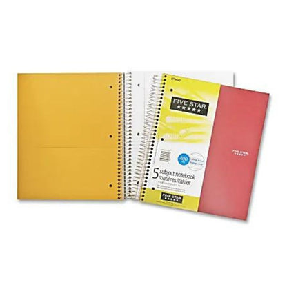 Five Star Notebook, 8 1/2" x 11", 5 Subjects, College Ruled, 200 Sheets, Assorted Colors (No Color Choice)