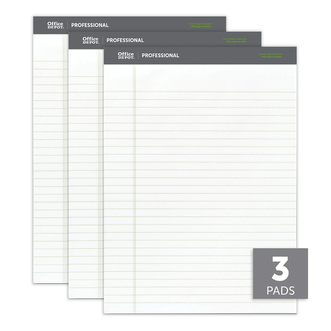 Office Depot Brand Sugar Cane Paper Perforated Pads, 8 1/2" x 11 3/4", White, Pack Of 3