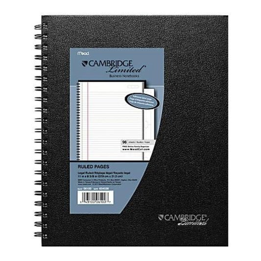 Cambridge Limited Business Notebook, 8 1/2" x 11", 1 Subject, Legal Ruled, 96 Sheets, Black