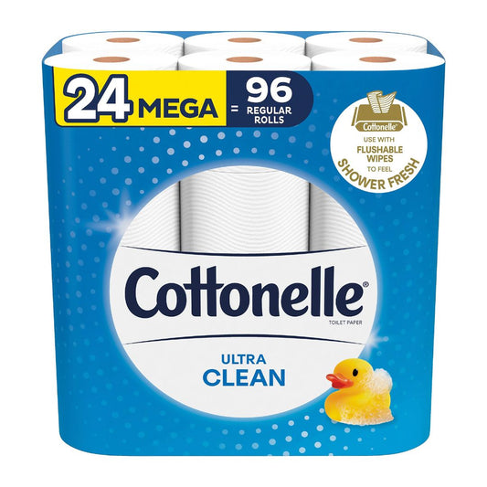 Cottonelle Ultra Clean Mega Bathroom Tissue, 312 Sheets Per Roll, Pack Of 24 Rolls