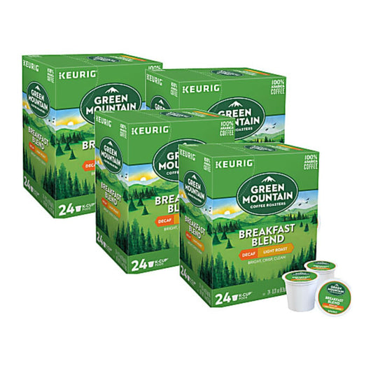 Green Mountain Coffee Single-Serve Coffee K-Cup Decaffeinated, Breakfast Blend, Carton Of 96