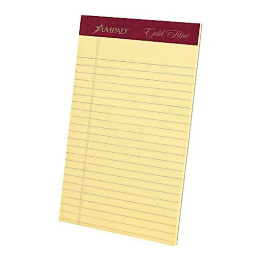 TOPS Gold Fibre Premium Jr. Legal Writing Pads - 50 Sheets - Watermark - Stapled/Glued - 0.28" Ruled - 20 lb Basis Weight - 5" x 8" - Yellow Paper - Bleed-free, Chipboard Backing, Micro Perforated - 4 / Pack