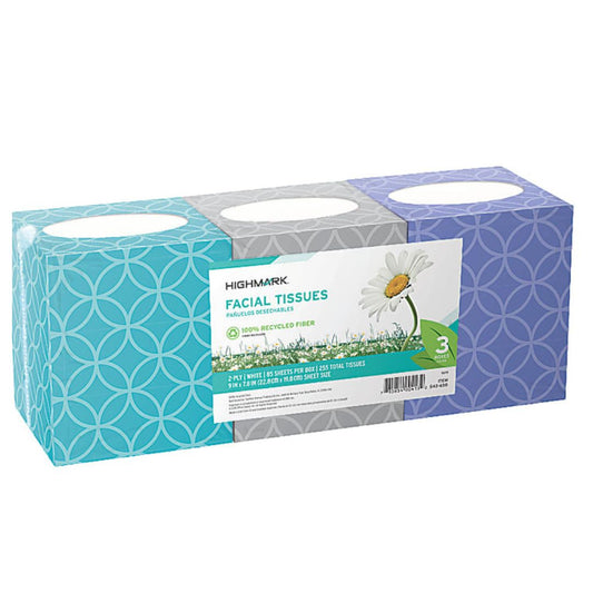 Highmark ECO 2-Ply Facial Tissue, White, 85 Tissues Per Pack, 3Packs