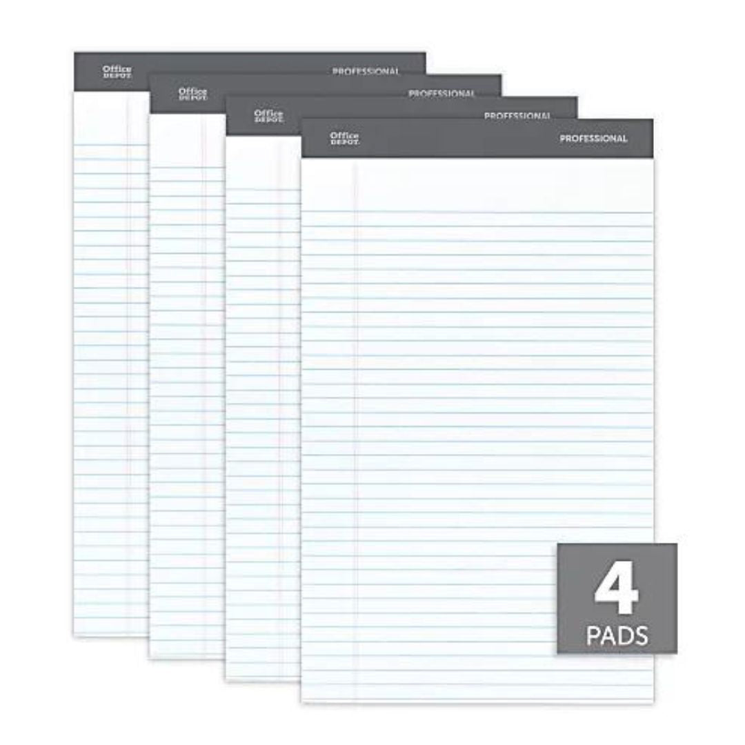 Office Depot Brand Professional Legal Pad, 8 1/2" x 14", White, Legal Ruled, 50 Sheets, 4 Pads/Pack