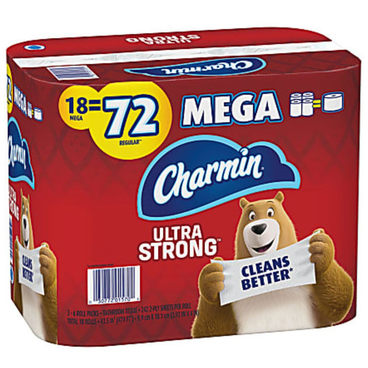 Charmin Ultra Strong 2-Ply Mega Toilet Paper Rolls, 4-1/2” x 4”, 242 Sheets Per Roll, Pack Of 18 Rolls