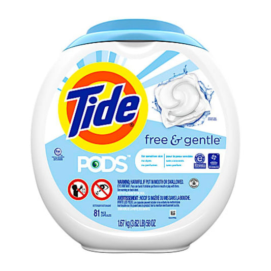 Tide PODS Free & Gentle Liquid Laundry Detergent Pacs, Pack Of 81 Pacs