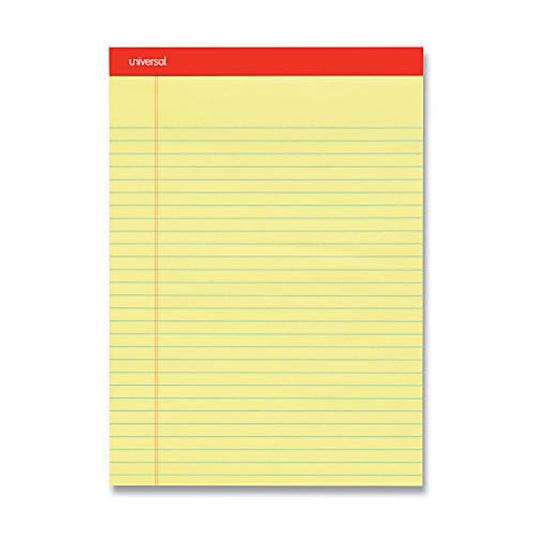 Universal Perforated Ruled Writing Pads, Wide/Legal Rule, 8-1/2" x 11-3/4", Canary Yellow, Pack Of 12 Pads