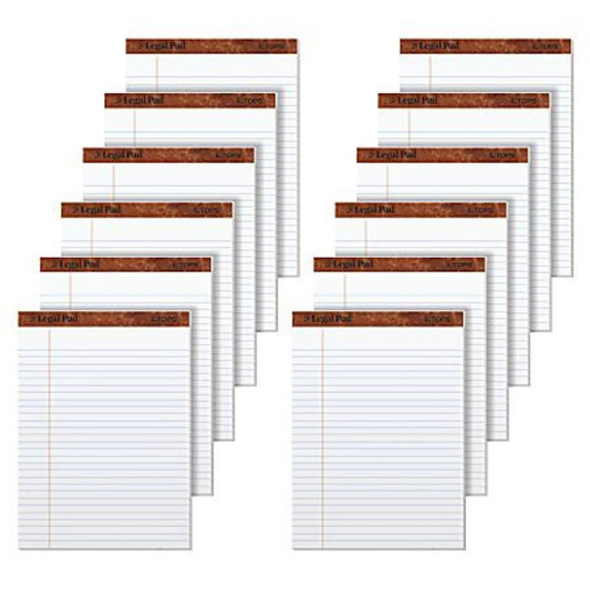 TOPS The Legal Pad Perforated Writing Pads, 8 1/2" x 11 3/4", Legal Ruled, 50 Sheets, White/Blue, Pack Of 12