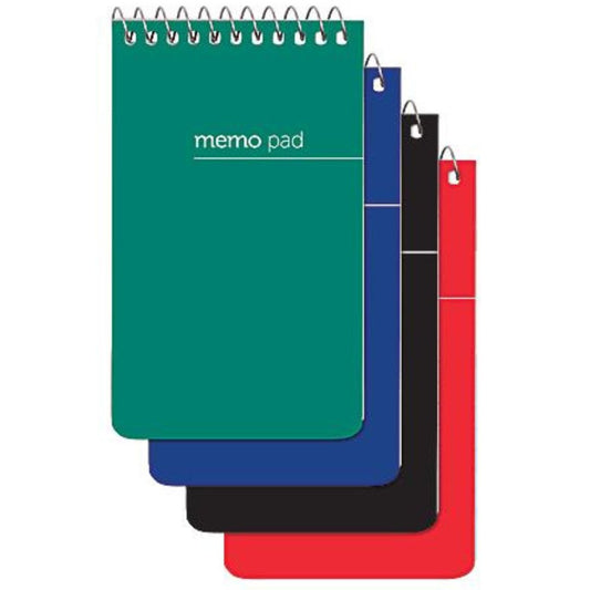 Office Depot Brand Wirebound Top-Opening Memo Books, 3" x 5", 1 Hole-Punched, College Ruled, 60 Sheets, Assorted Colors (No Color Choice), Pack Of 3