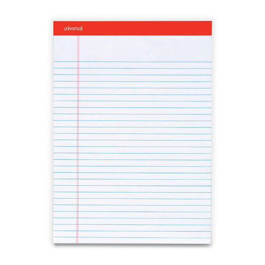 Universal Perforated Ruled Writing Pads, Wide/Legal Rule, 8-1/2" x 11-3/4", White, Pack Of 12 Pads