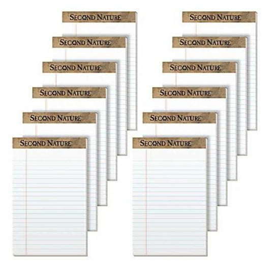 TOPS Second Nature 100% Recycled Writing Pads, 5" x 8", Legal Ruled, 50 Sheets, White, Pack Of 12 Pads