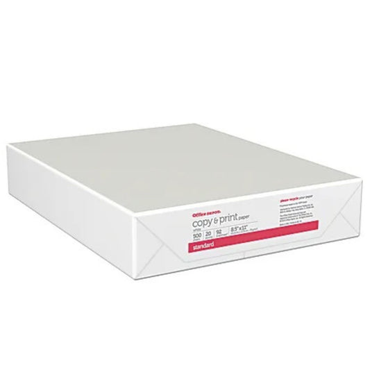 Office Depot Brand Multi-Use Print & Copy Paper, Letter Size 8 1/2" x 11", 92 Brightness, 20 Lb, White, Ream Of 500 Sheets