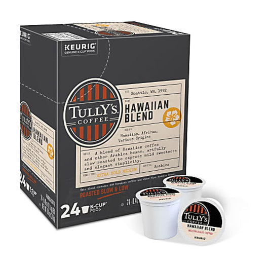 Tully's Coffee Single-Serve Coffee K-Cup Pods, Hawaiian Blend, Box Of 24