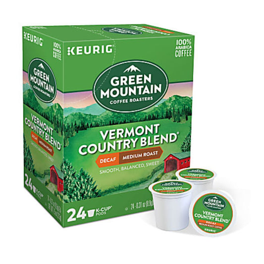 Green Mountain Coffee Single-Serve Coffee K-Cup Pods, Decaffeinated, Vermont Country Blend Box Of 24