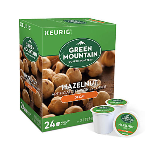 Green Mountain Coffee Single-Serve Coffee K-Cup Pods, Decaffeinated, Hazelnut, Box Of 24