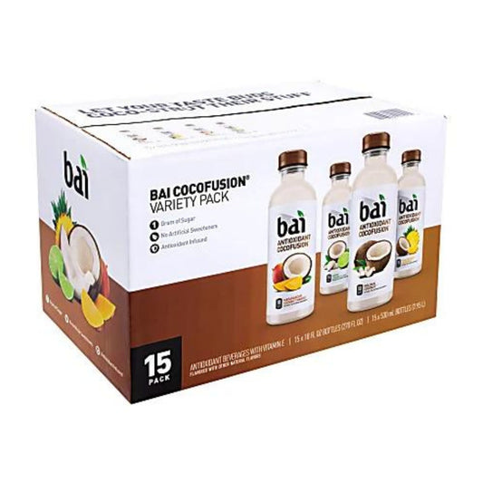 BAI Cocofusion Flavored Water Drinks 18 Oz. Assorted Flavors Pack Of 15 Bottles