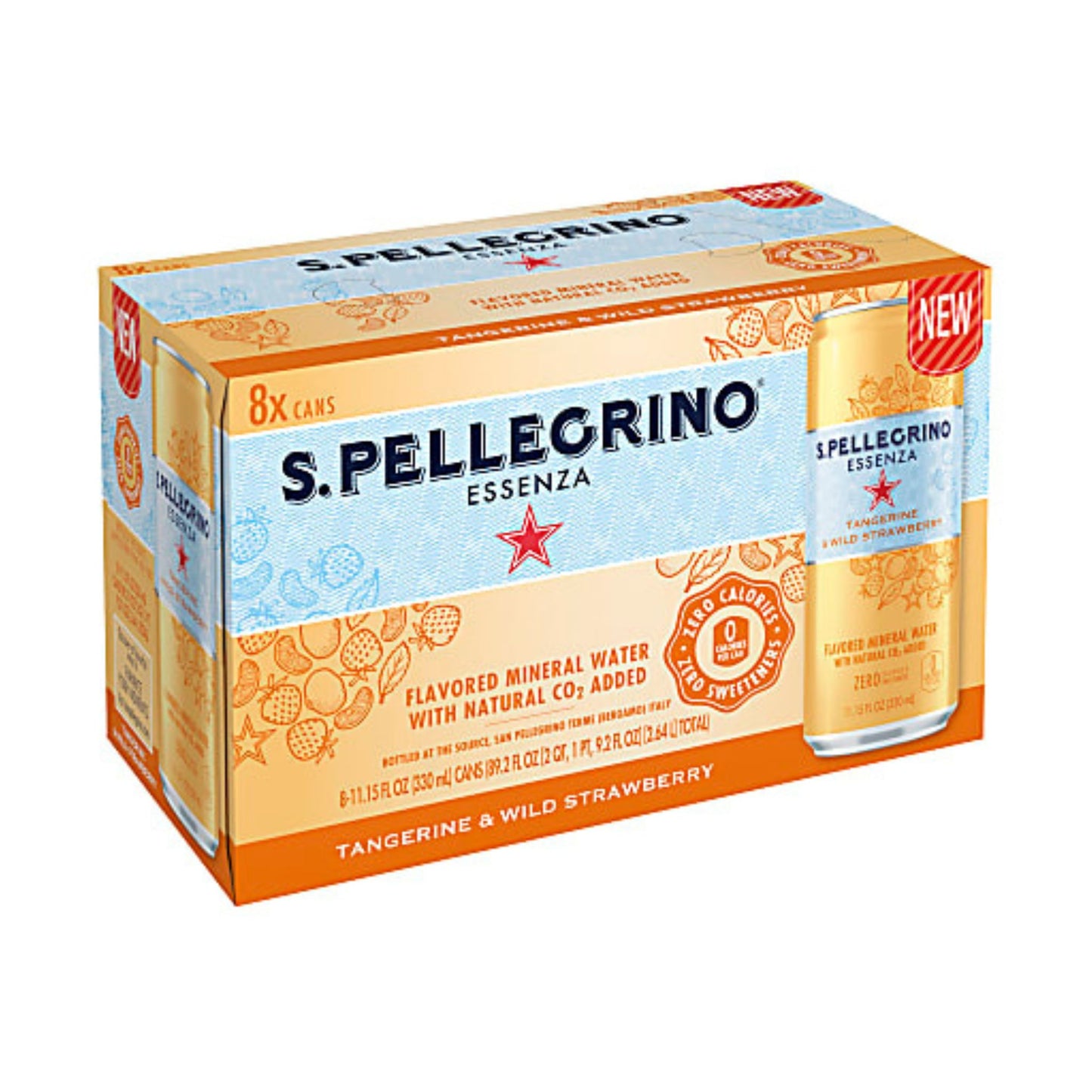 Nestlé S.Pellegrino Essenza Flavored Mineral Water Tangerine & Wild Strawberry 11.15 Oz Pack Of 8 Cans