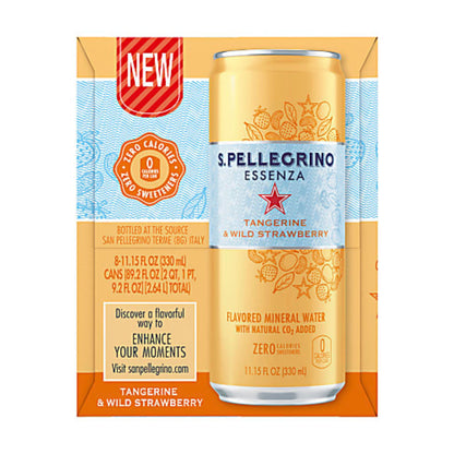 Nestlé S.Pellegrino Essenza Flavored Mineral Water Tangerine & Wild Strawberry 11.15 Oz Pack Of 8 Cans