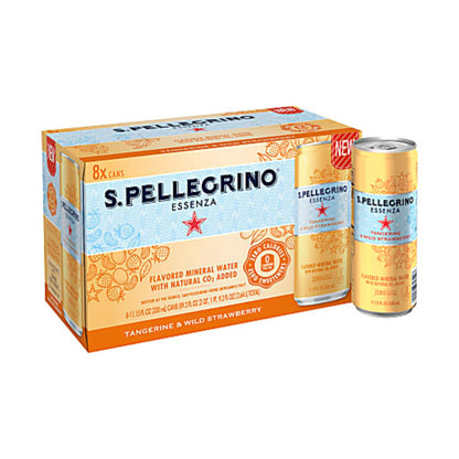 Nestlé S.Pellegrino Essenza Flavored Mineral Water Tangerine & Wild Strawberry 11.15 Oz Pack Of 8 Cans