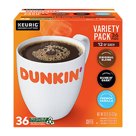 Dunkin' Donuts Coffee Single-Serve K-Cup Variety Pack, Pack Of 36 K-Cup