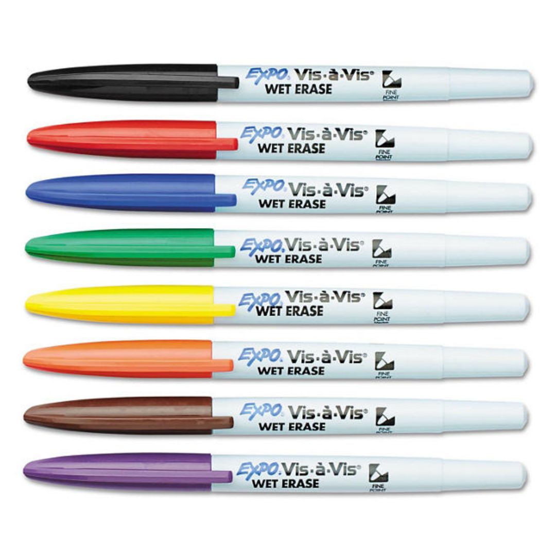 Expo Vis-à-Vis Wet-Erase Marker,  Assorted Colors, 8Pack