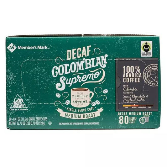 Member's Mark Fair Trade Certified Decaf, Colombian Supremo 80 ct.