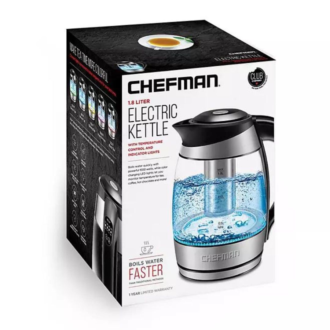 Chefman 1.8 Liter Electric Glass Kettle With Tea Infuser