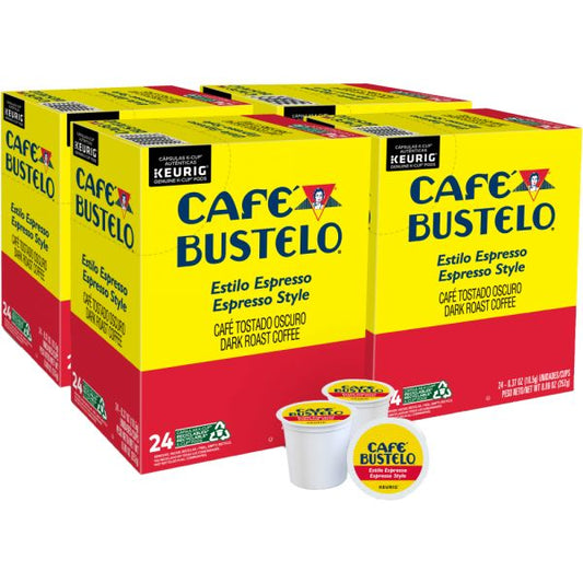 Keurig Café Bustelo Single-Serve Pods, Espresso Roast, Classic, Box Of 24 Pods, Case Of 4 Boxes