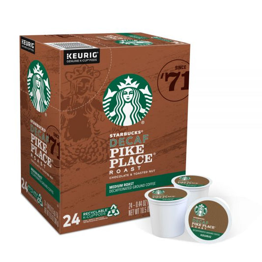 Starbucks Pike Place Single-Serve Coffee K-Cup, Decaffeinated, Box Of 24