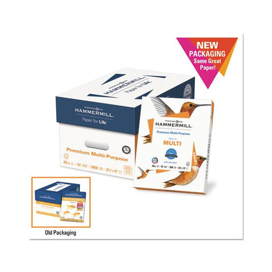 Hammermill Premium Multi-Use Print & Copy Paper, Letter Size 8 1/2" x 11", 97 Brightness, 20 Lb, White, 500 Sheets Per Ream, Case Of 10 Reams