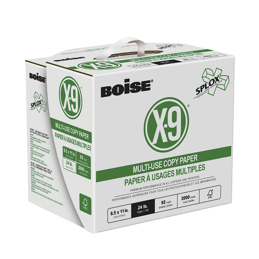 Boise X-9 SPLOX Multi-Use Print & Copy Paper, Letter Size 8 1/2" x 11", 92 Brightness, 24 Lb, White, Case Of 2000 Sheets