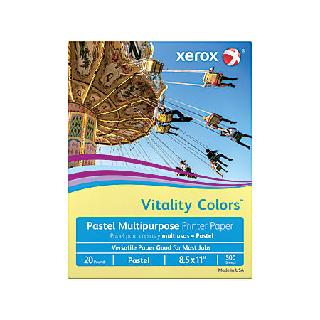 Xerox Vitality Colors Colored Multi-Use Print & Copy Paper,(YELLOW), Letter Size 8 1/2" x 11", 20 Lb, 30% Recycled, Ream Of 500 Sheets