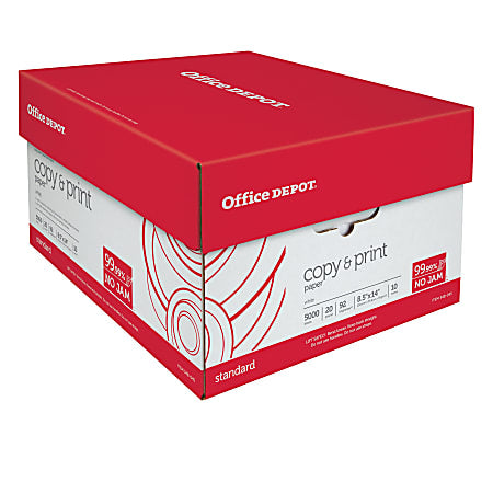 Office Depot Brand Multi-Use Print & Copy Paper, Legal Size 8 1/2" x 14", 20 Lb, White, 500 Sheets Per Ream, Case Of 10 Reams