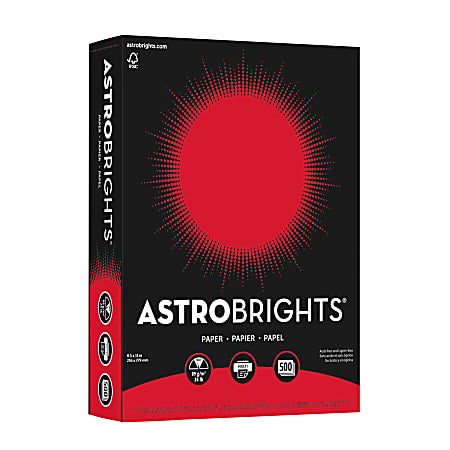 Astrobrights Colored Multi-Use Print & Copy Paper, Letter Size 8 1/2" x 11", 24 Lb, Re-Entry Red, Ream Of 500 Sheets