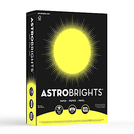 Astrobrights Colored Multi-Use Print & Copy Paper, Letter Size 8 1/2" x 11", 24 Lb, Lift-Off Lemon, Ream Of 500 Sheets