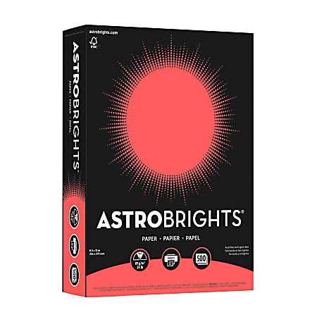 Astrobrights Colored Multi-Use Print & Copy Paper, Letter Size 8 1/2" x 11", 24 Lb, Rocket Red, Ream Of 500 Sheets