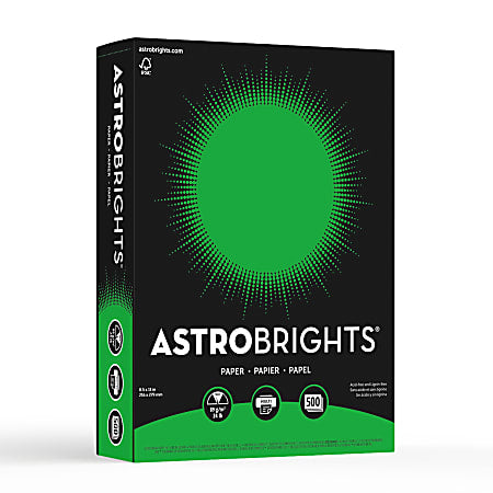 Astrobrights Colored Multi-Use Print & Copy Paper, Letter Size 8 1/2" x 11", 24 Lb, Gamma Green, Ream Of 500 Sheets