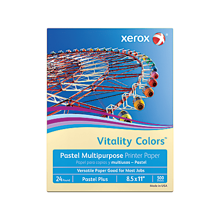 Xerox Vitality Colors Pastel Plus Colored Multi-Use Print & Copy Paper, (IVORY), Letter Size 8 1/2" x 11", 24 Lb, 30% Recycled, Ream Of 500 Sheets