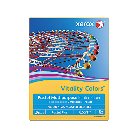 Xerox Vitality Colors Pastel Plus Colored Multi-Use Print & Copy Paper, (GOLDENROD), Letter Size 8 1/2" x 11", 24 Lb, 30% Recycled, Ream Of 500 Sheets