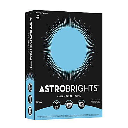 Astrobrights Colored Multi-Use Print & Copy Paper, Letter Size 8 1/2" x 11", 24 Lb, Lunar Blue, Ream Of 500 Sheets