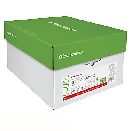 Office Depot Brand EnviroCopy Copy Paper, Legal Size 8 1/2" x 14", 20 Lb, 30% Recycled, FSC Certified, White, 500 Sheets Per Ream, Case Of 10 Reams