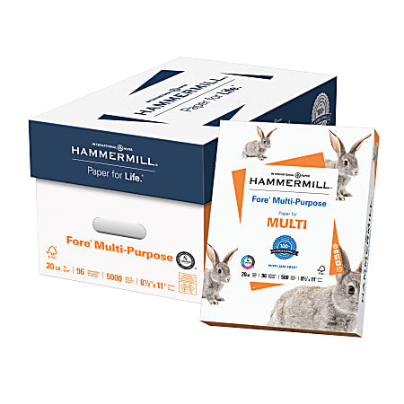 Hammermill Fore Multi-Use Print & Copy Paper, Letter Size 8 1/2" x 11", 20 Lb, White, 500 Sheets Per Ream, Case Of 10 Reams